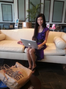 Julia Chew, with laptop, as we meet last week at The Winter Park Welcome Center.