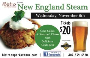 Winter Park Annual's 'New England Steam' event is this Wednesday at The Bistro on Park Avenue.